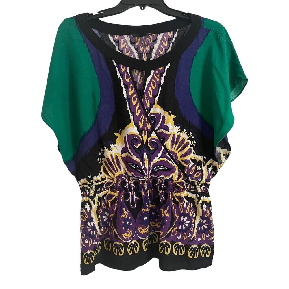 Rampage Y2K Retro Boho Abstract Top Large Snatched Waist Keyhole Indie